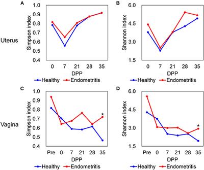 Characterization of Reproductive Microbiota of Primiparous Cows During Early Postpartum Periods in the Presence and Absence of Endometritis